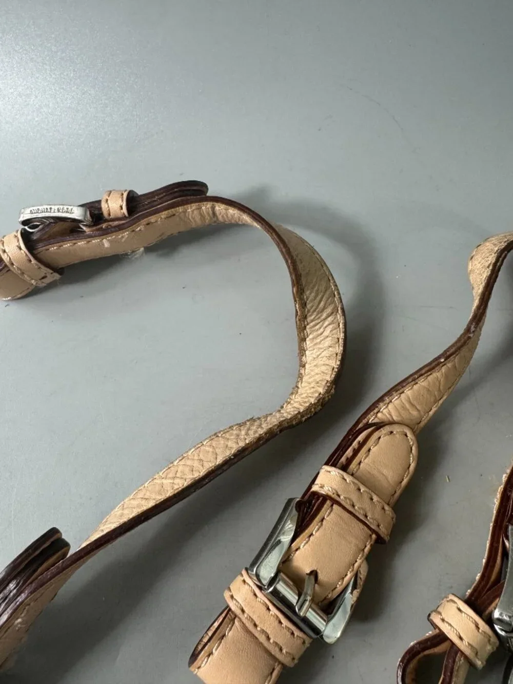 A Bundle of Michael Kors Tan Leather Double Straps w/ Silver-tone MK Logo Charm